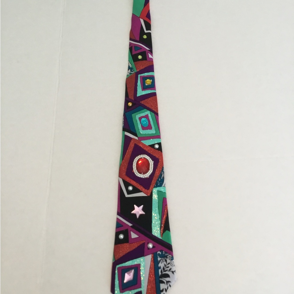 Multicolor Geometric Pattern Tie - Picture 11 of 14